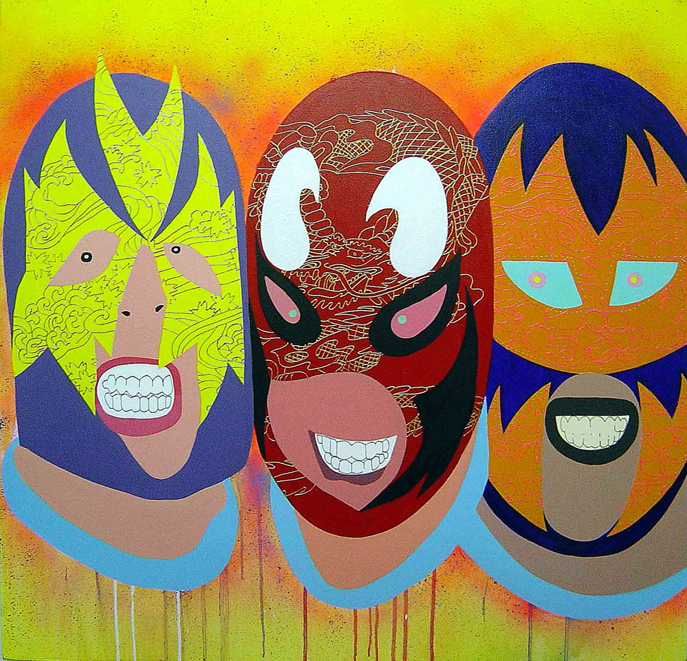 Wrestlers, 80x80cm, acrylic and spray on canvas