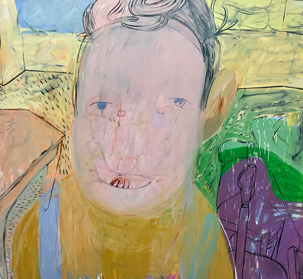 Michail Parlamas - Self portrait in kitchen dorm, (original version) oil on canvas, 190x210cm