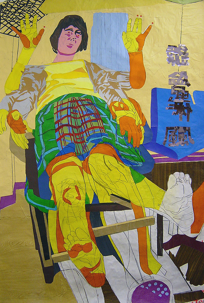 Michail Parlamas - Ghost in the shell, acrylics and collage on paper, 190x120cm
