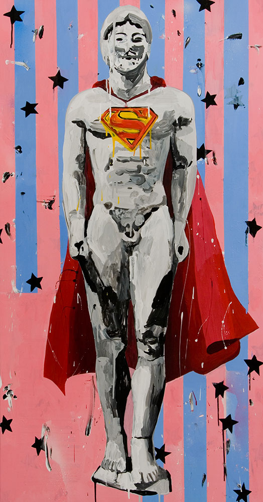 Michail Parlamas Kouros as Superman 70x120cm acrylic on canvas 2005