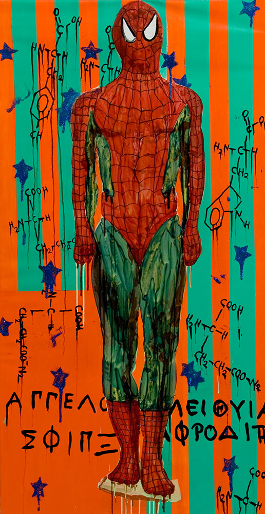 Michail Parlamas Kouros as Spiderman 70x120cm acrylic on canvas 2005