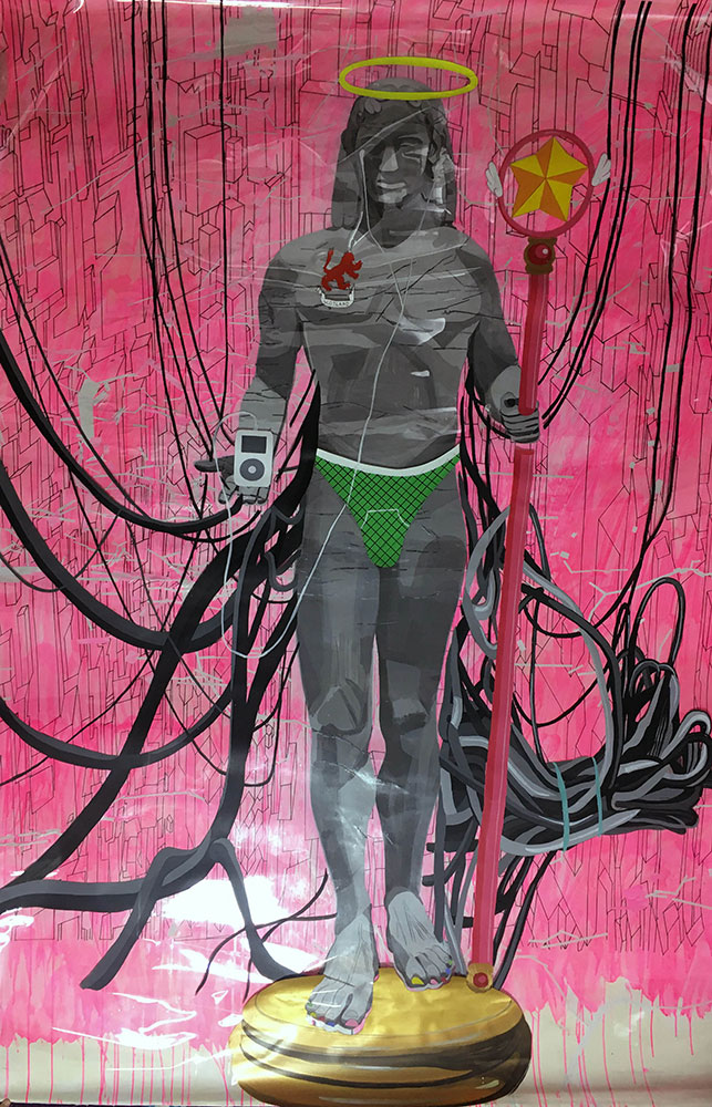 Michail Parlamas Bronze Apollo 240x150cm acrylic and markers on paper 2006