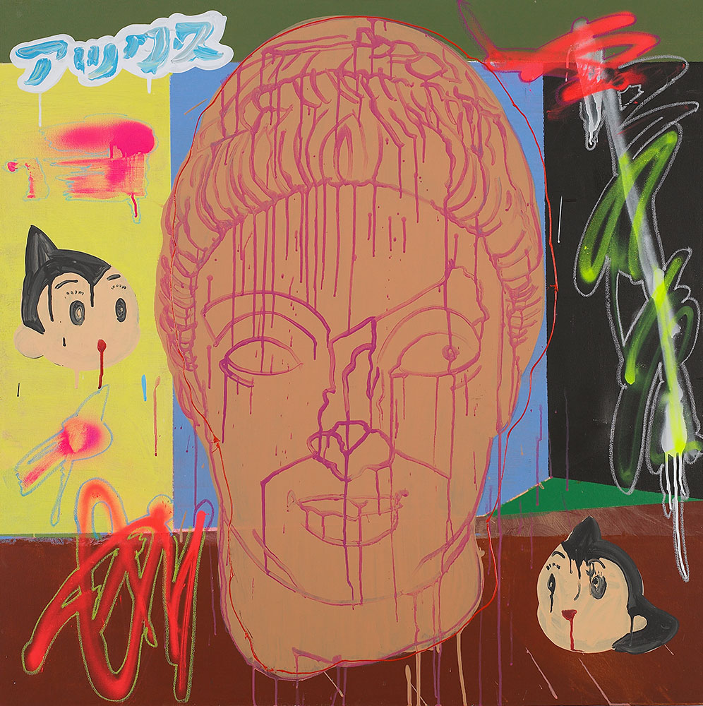 Michail Parlamas Kouros Head 80x80cm acrylic on canvas 2004